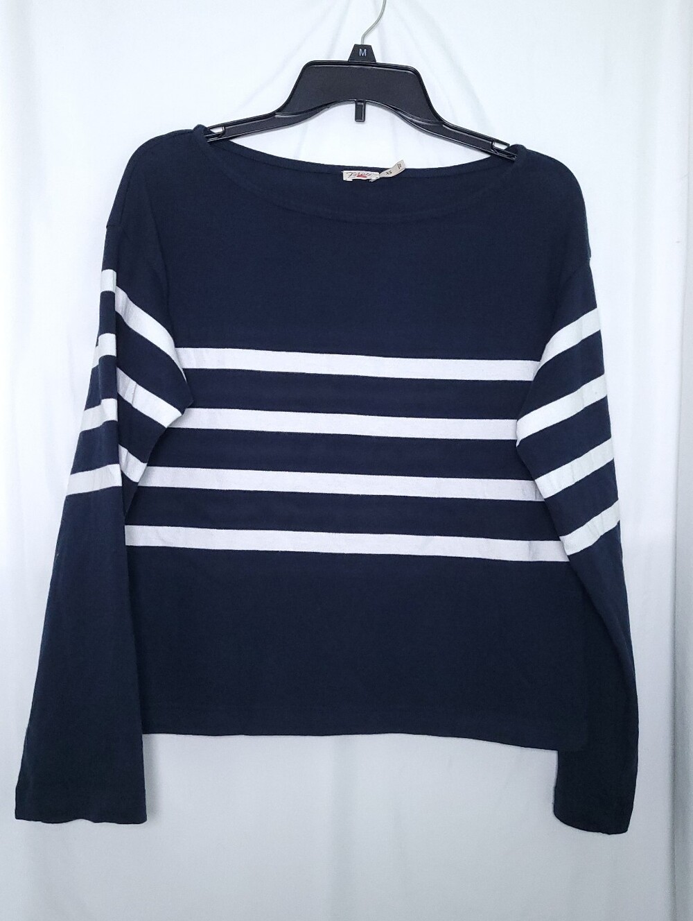 FAHERTY Women's Sport Jersey Long Sleeve Boatneck Tee In Navy/White Stripe XS